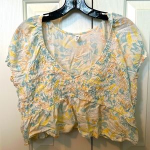 BP. Women’s Summer Floral Ruched Crop Top - Size Large